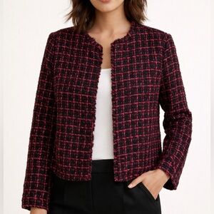 Parisian Chic Tweed Jacket | Statement Red & Black Bouclé | Size L